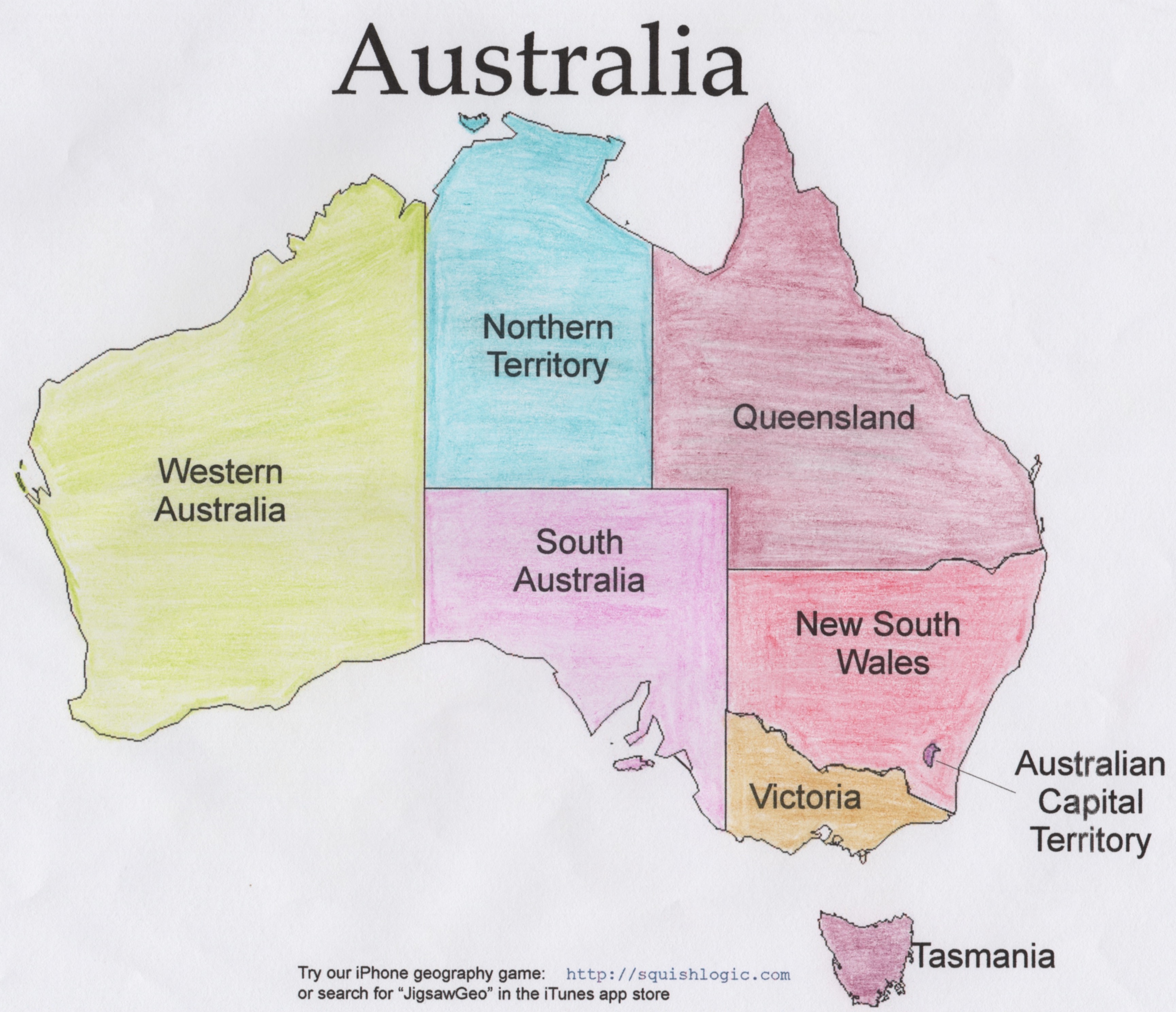 JigsawGeo Australia Colored Map