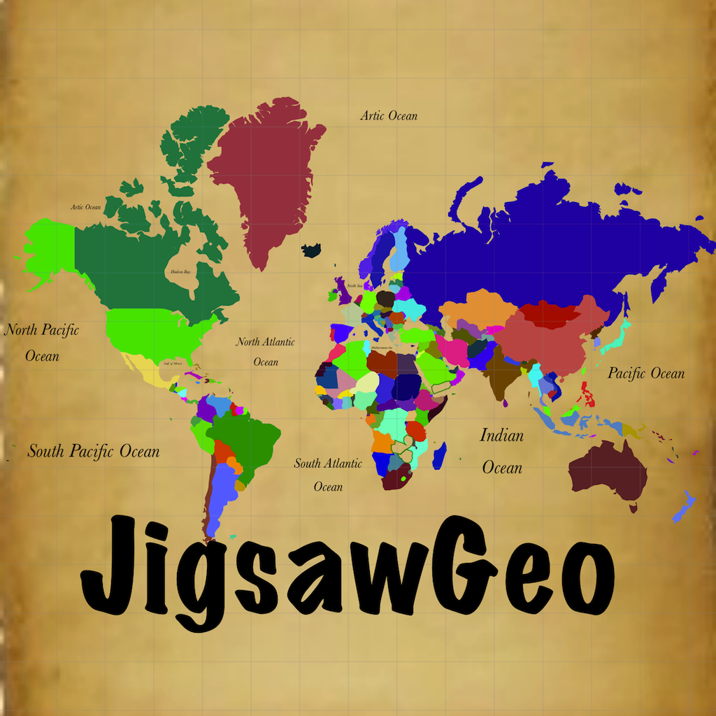 JigsawGeo version 2 app icon, a flat map
